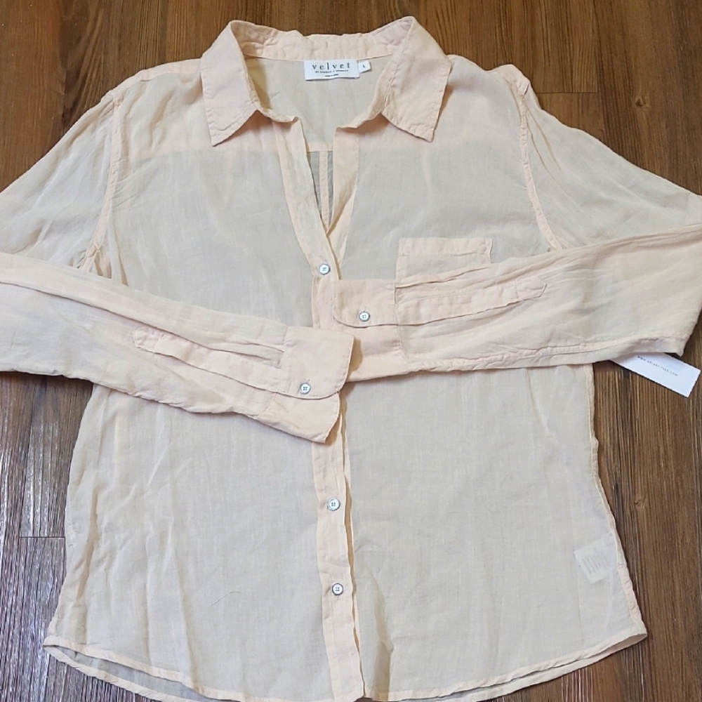 Velvet Light Peach Sheer Blouse‎ NEW.